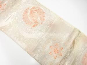 アンティーク　絵皿に孔雀・華紋織り出し袋帯（材料）